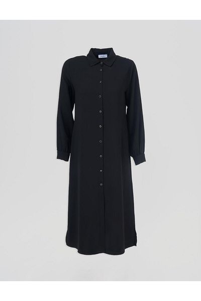 Kayra Long Tunic with Button Closure Black