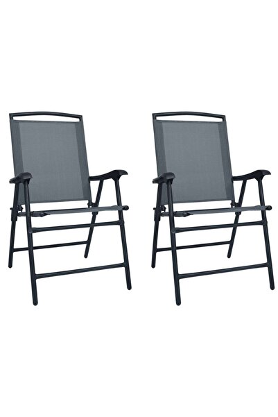 vidaxl كراسي حديقة قابلة للطي، قطعتان، لون رمادي من تيكسلين
