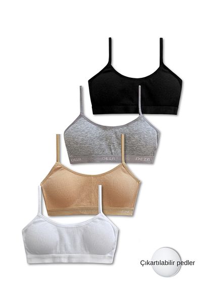 GizaKids 95% Cotton Girls' Thin Strap Training Bra Set of 4 |   Half Athlete