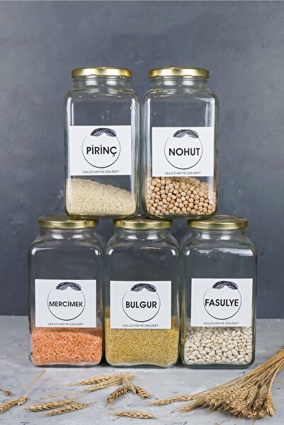 mafa home 5-Piece Food Storage Organizer Set Chickpeas, Lentils, Rice, Bulgur, Beans 3 Lt Gold Metal Lid