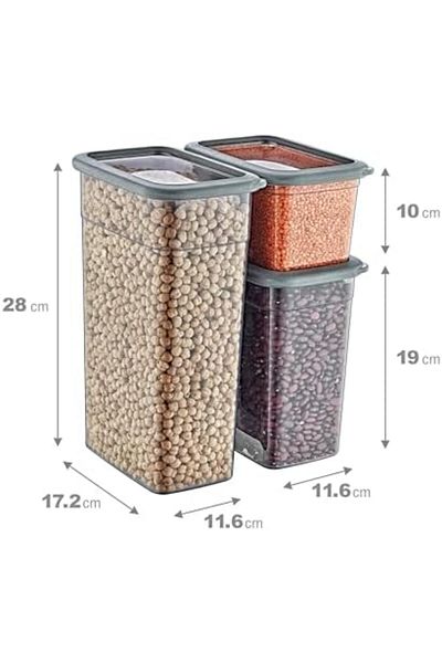 Mena Rise Şirinshop Set of 4 Scale Rectangular Storage Container Anthracite (4 Pieces 1210 Ml, 2350 Ml, 3500 ml