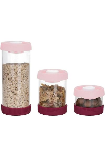 Mena Rise Şirinshop Ahmet Round Vacuum Glass Storage Container Set, Set of 3 (450 Ml+840 Ml+1500 ml), Pink