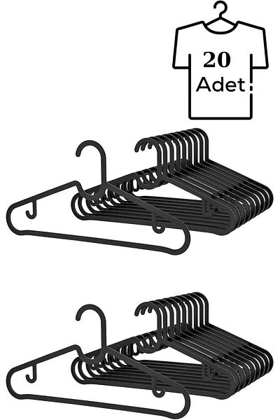 Mena Rise Şirinshop Life 20 Pieces Plastic Black Clothes Shirt Pants Hanger Mit1129 1108107