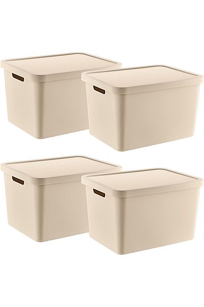 Mena Rise Şirinshop Set of 4 Stafi Multi-Purpose Box with Lid Latte 18 Lt - Latte, Multi-Purpose Box with Lid