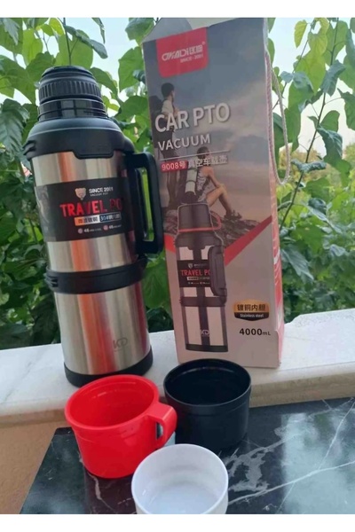 HerbiCesit Çelik Termos 4 Litre 3 Bardaklı En Az 24 Saat Sıcak Soğuk Garantili