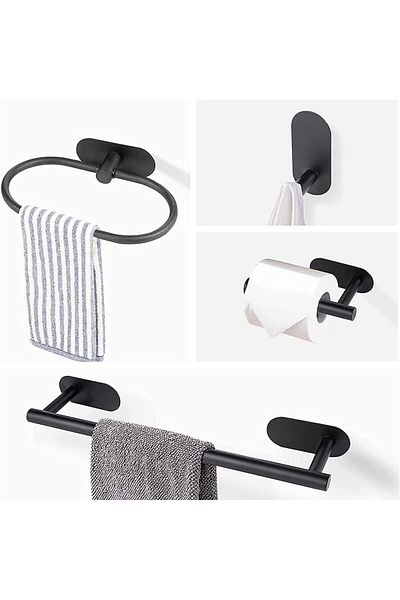 Saharaz 4-piece wall-mounted towel rack,stainless steel, self-adhesive, 4 styles, easy to install, black