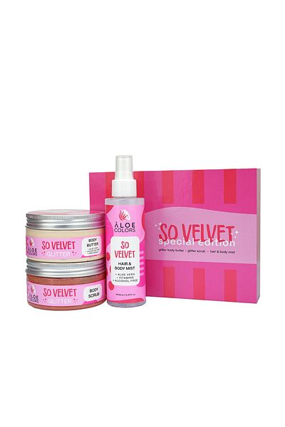 ALOE COLORS Glitter Scrub Set, Body Butter and Hair and Body Spray 200/200/150 ml