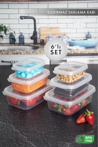 Mena Rise Şirinshop Home Un Set of 6 Nare Rectangular Leakproof Airproof Food Storage Container Transparent 11