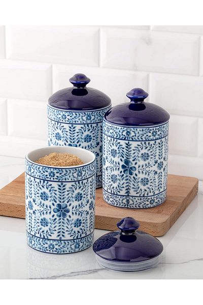Mena Rise Diyar-Ifırsatshop Coco Papillon 3-Piece Spice Rack Set, Blue & White 1017157