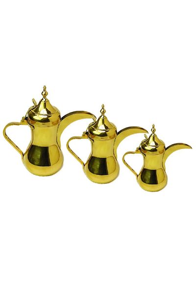 BASURRAH Baghdad Dallah Set for Arabic Coffee, Three Sizes, Shiny Gold