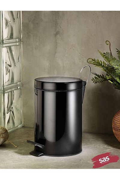 Mena Rise Mesworldshop Haus Bathroom Toilet Balcony Kitchen, Black Colored Pedal Metal Trash Can 5 Liters 11