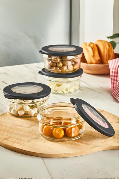 Mena Rise Şirinshop Life 4 Pieces 415 ml Silicone Lid Glass Breakfast Set Storage Container Mit1086 1108107