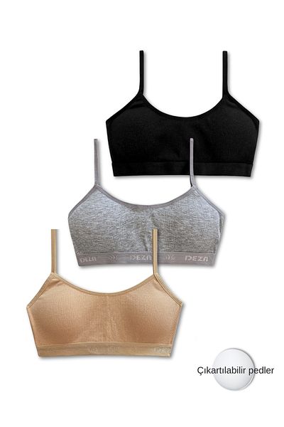 GizaKids 95% Cotton Girls' Thin Strap Training Bra Set of 3 |   Half Athlete
