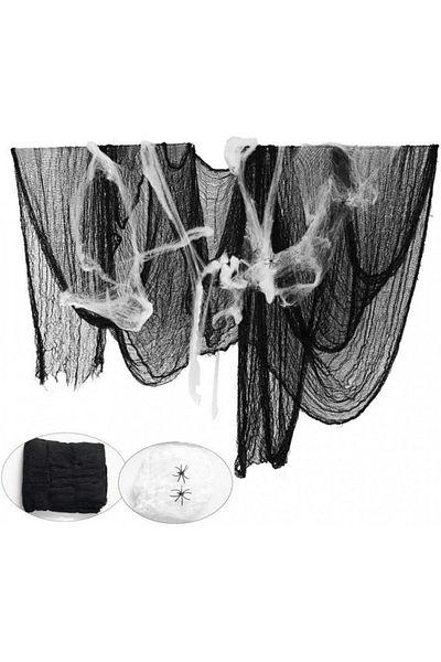 Bst4UDirect Set of 3 webs and 4 spiders for Halloween Bst4UDirect, polyester, black/white, 215 x 500 cm