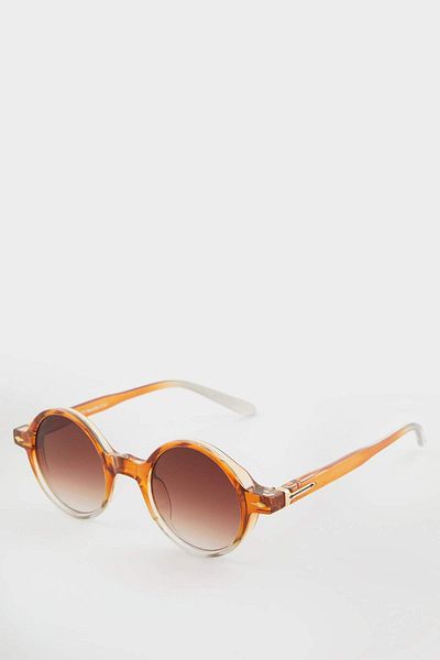 DeFacto Women's Round Orange Plastic Frame Coffee Glass Uv Sunglasses F0614Axns