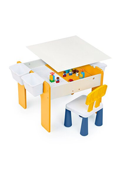 Onuvio Multifunctional Table for Children, MDF Wood, Chair Included, 57x57x45, 3-6 Y, Onuvio® - Yellow