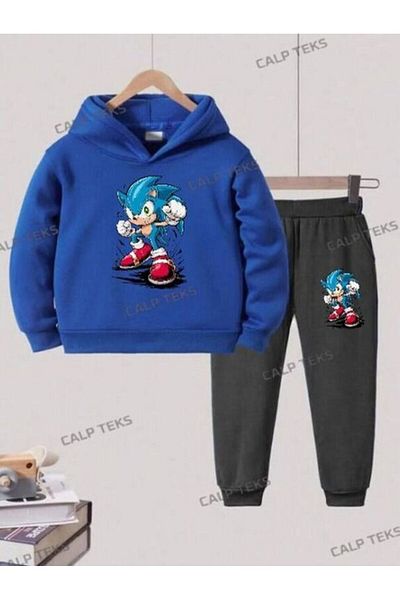 CALP TEKS Sonics Printed Thick Cotton Hooded Bottom Top Children's Set