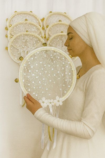 Evsay Bride Bridesmaid Tambourine, Flower Sequins and Shiny Stones Wedding Henna Bride Circumcision Party Defi 1 Piece