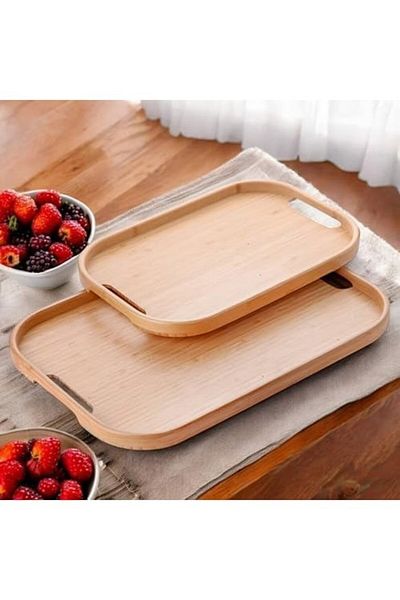 Qerhome Rectangular Bamboo Serving Tray, Set of 2