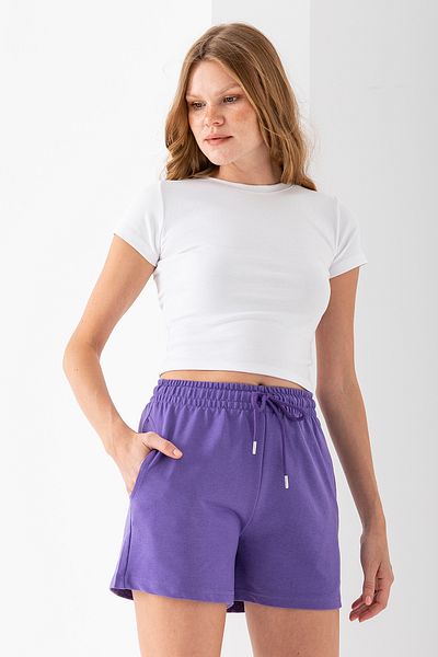 GİYSA Women's Adjustable Waist Double Pocket Basic Shorts Purple - 10038