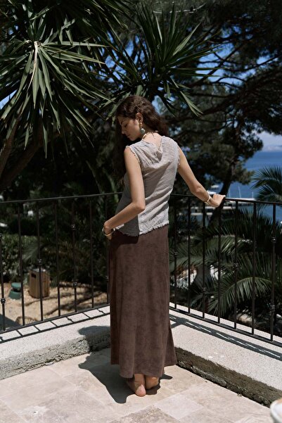 BOHEMAİ Veilinas Asymmetric Mink Linen Crop