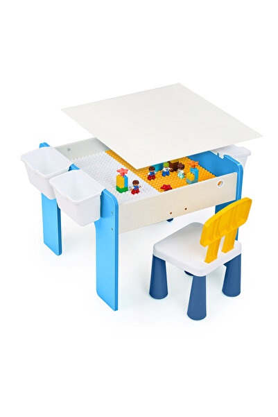 Onuvio Multifunctional Table for Children, MDF Wood, Chair Included, 57x57x45, 3-6 Y, Onuvio® - Light Blue