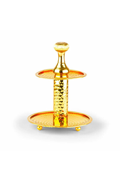 BASURRAH طبق حلوى معدني ذهبي من طبقتين 25 × 17 سم