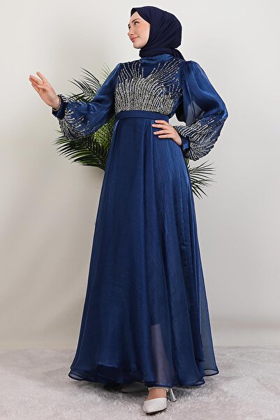 GİYZAMİLA Βραδινό φόρεμα Aven Stone Navy Blue