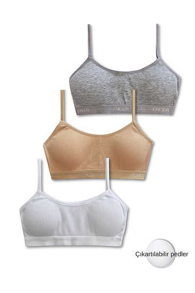 GizaKids 95% Cotton Girls' Thin Strap Training Bra Set of 3 |   Half Athlete