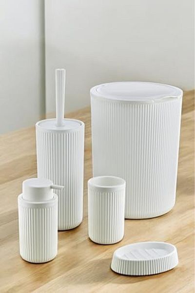 Mena Rise Diyar-ıFırsatShop Set de baie din plastic de lux din 5 piese cu coș de gunoi tactil de 7 litri, antibacterian