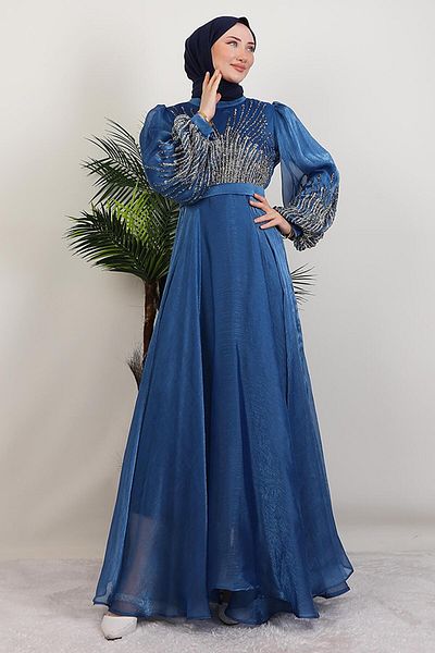 GİYZAMİLA Βραδινό φόρεμα Aven Stone Indigo