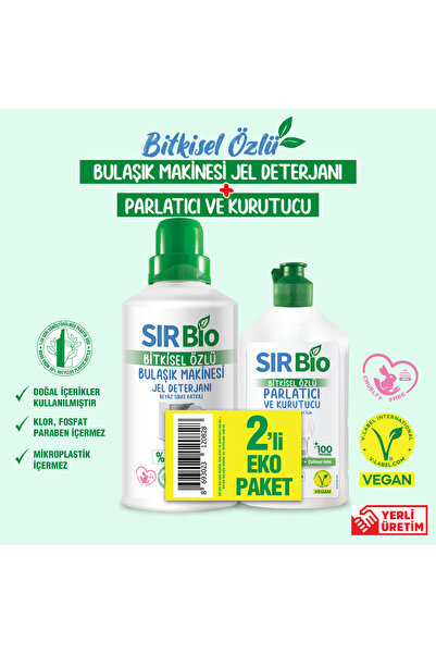 SIR Bio Bitkisel Özlü Bulaşık Makine Deterjanı 1000 ml + Parlatıcı & Kurutucu...