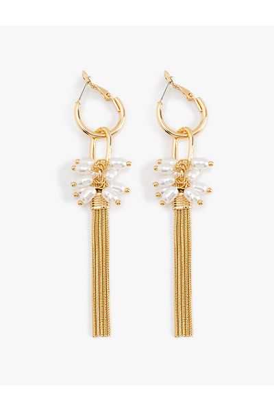 Koton Pearl Detailed Chain Dangle Hoop Earrings