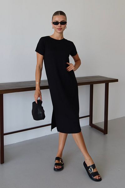 Mogi Butik Γυναικείο φόρεμα Modal υφασμάτινο μισό μανίκι με σχισμή κάτω από το γόνατο 3083