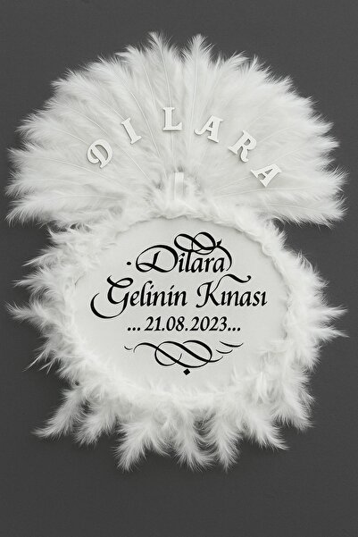 Evsay İsme Özel Kına Yelpazesi Ve Gelin Tefi Seti Otrişli Deri Tef Vurmalı Çalgı Def