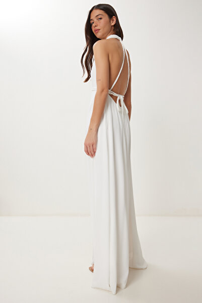 Lovelyİstanbul Καλοκαιρινό μακρύ φόρεμα βισκόζης με λαιμόκοψη