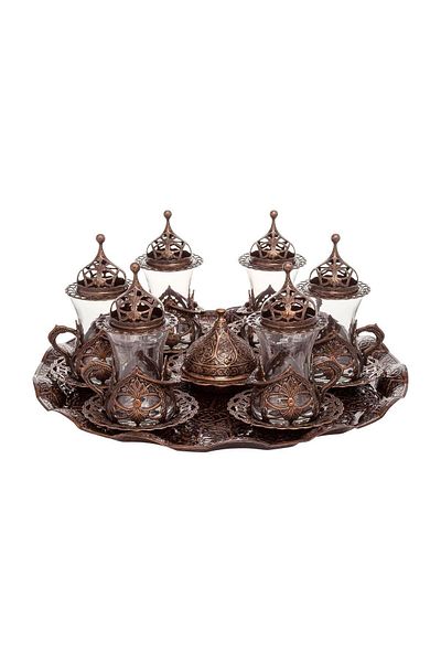 AiroBazar Tea Set with Tray Hürrem Antique Copper