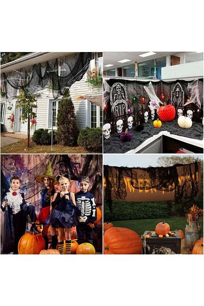 Bst4UDirect Set of 3 webs and 4 spiders for Halloween Bst4UDirect, polyester, black/white, 215 x 500 cm
