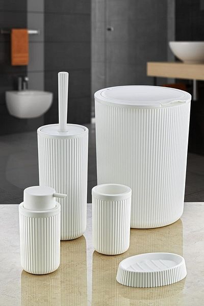 Mena Rise Diyar-ıFırsatShop Set de baie din plastic de lux din 5 piese cu coș de gunoi tactil de 7 litri, antibacterian