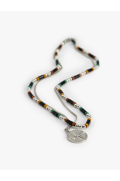 Koton Double Multicolor Beaded and Chain Locket Necklace