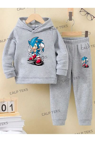CALP TEKS Sonics Printed Thick Cotton Hooded Bottom Top Children's Set
