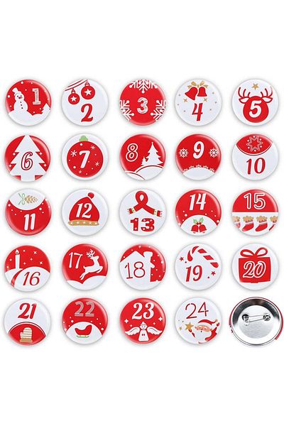 Adorfine Set of 24 number badges for Adorfine advent calendar, red/white, metal/plastic, 4 cm
