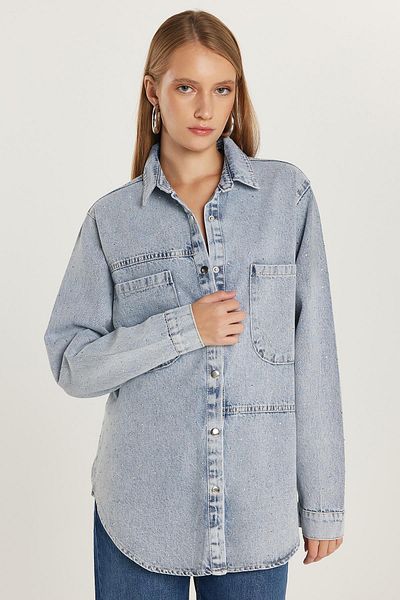 Tudors Women's Regular Fit 100% Cotton Long Sleeve Blue Denim Shirt