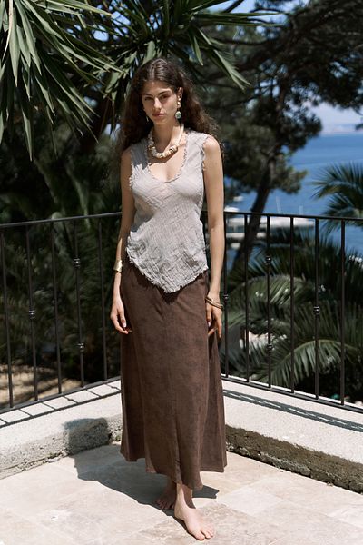 BOHEMAİ Veilinas Asymmetric Mink Linen Crop