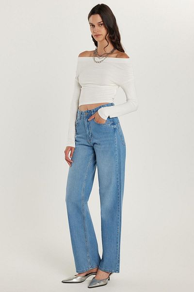 Tudors Women's Regular Fit Wide Leg Blue Jean Jeans