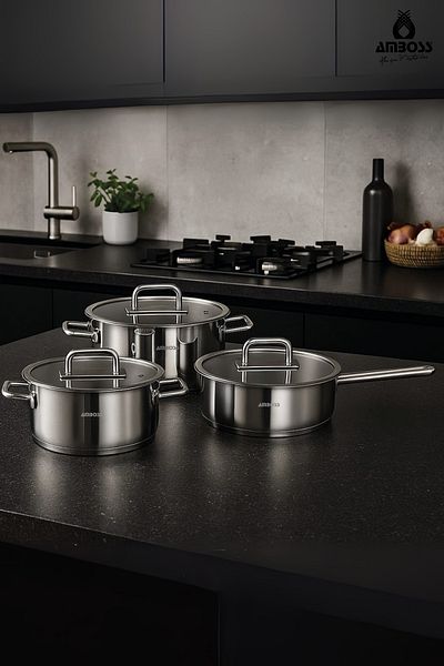 Amboss Nova 6 Piece Stainless Steel Cookware Pan Set with Glass Lid