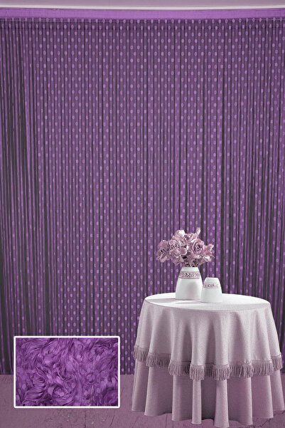 AKÇA TEKSTİL Small Pointed Model Purple Color Ready Rope Curtain 300*270 cm
