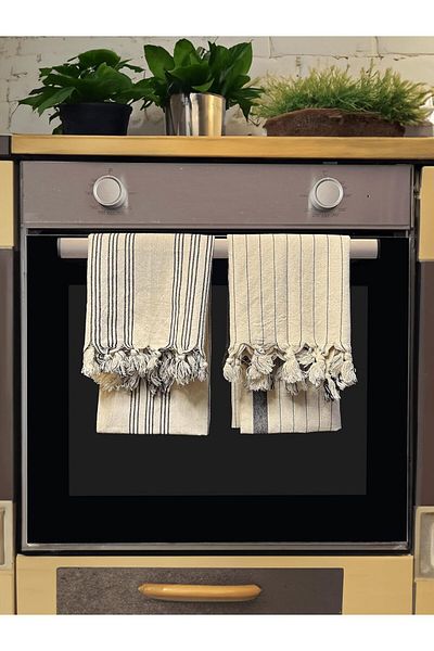 Mena Rise Şirinshop 2-Piece Kitchen Drying Cloth 100% Cotton Black Countertop Peskir 50X90 cm 1108107