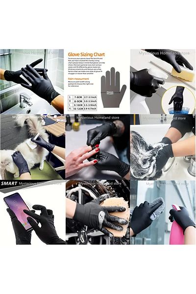 Generic 100 Black Nitrile Gloves, Suitable for Nail Art,Hair Coloring,Household Cleaning, Durable Disposable