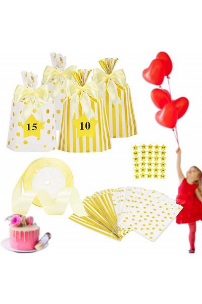 AirSMall Set of 48 AirSMall gift bags with stickers, PVC, yellow/white, 14 x 20 cm